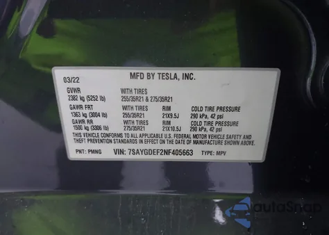 2022 Tesla Model Y Performance Dual Motor All-Wheel Drive z USA, uszkodzony, nr VIN 7SAYGDEF2NF405663